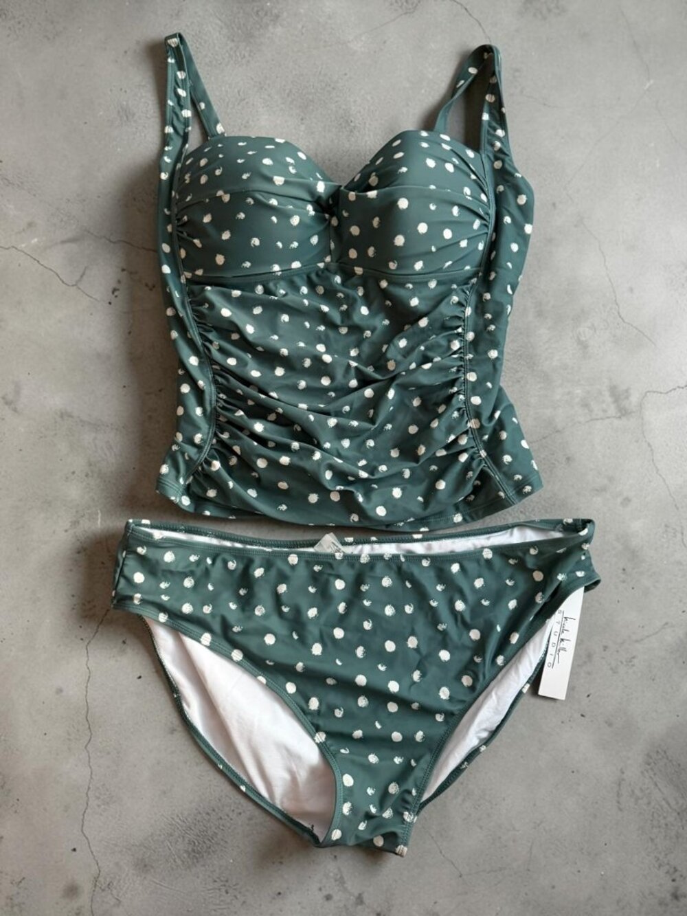 NICOLE MILLER Ruched Green Polka Dot Tankini Swim Set Size 3X NEW NWT